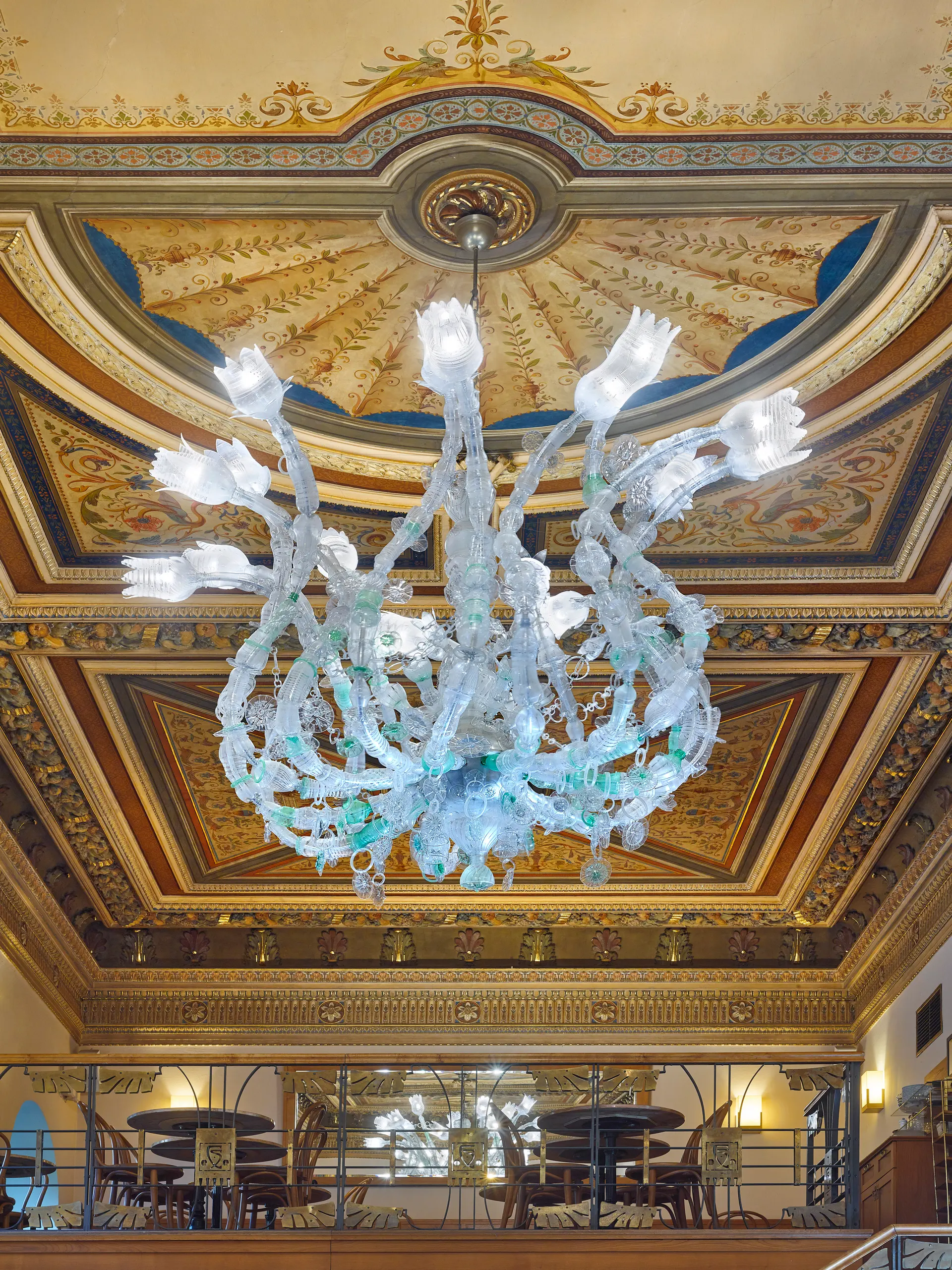 Original lighting fixtures made from recycled materials for Café Savoy.